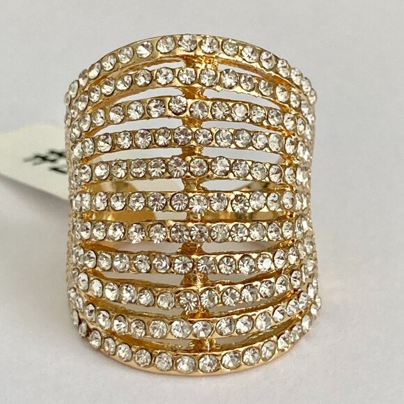 Deco Dome Cubic Zirconia Cocktail Ring Yellow Gold Plated Size 7 8 9 Statement - Picture 3 of 16
